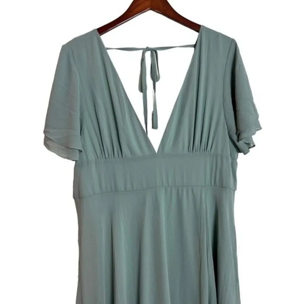 SOLD NWT Lulus Promise Of Love Sage Brush Flutter Sleeve Maxi Dress Size 2X - Picture 9 of 16